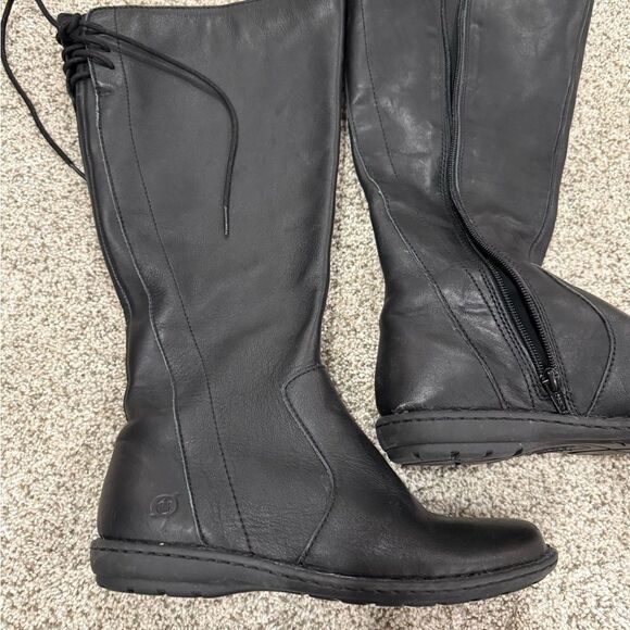 Born Caladium Tall Tie Black Lace Up Riding Leather Boot - Picture 4 of 11